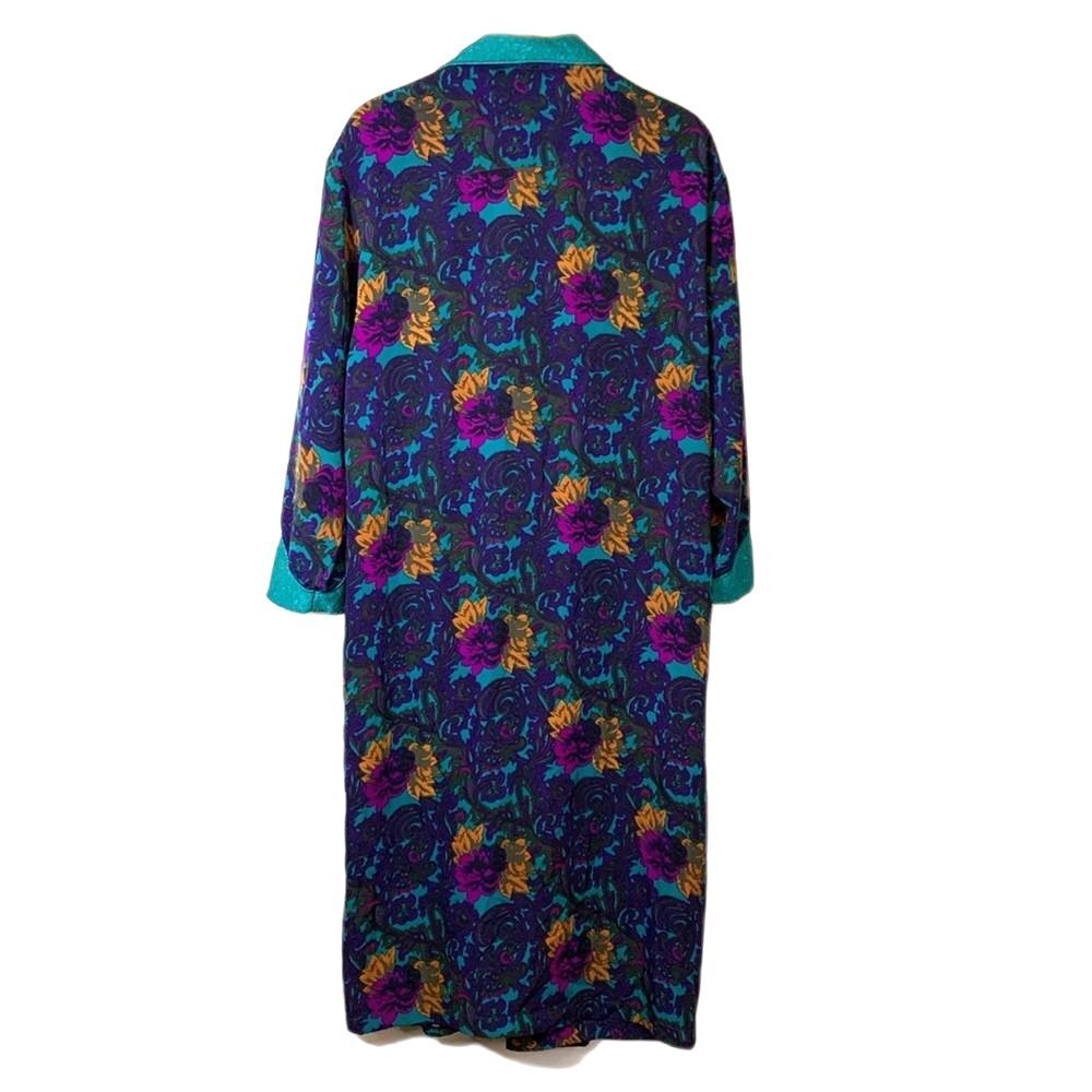 Vintage 80s Victoria’s Secret Turquoise Floral Paisley Satin Long Robe Size L - Picture 5 of 16